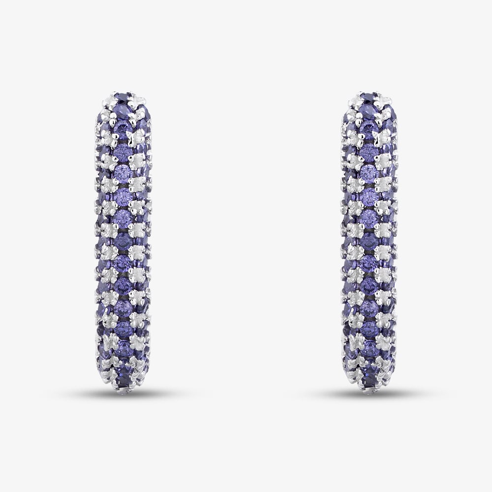 Sterling Silver Rhodium Plated Purple Cubic Zirconia Creole Earrings 8.58.0028
