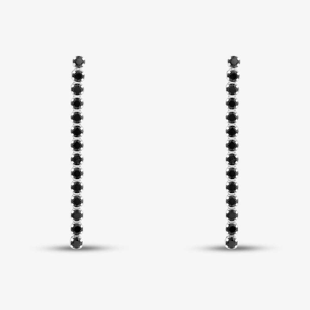Sterling Silver Rhodium Plated Black Cubic Zirconia Drop Earrings 8.58.8579