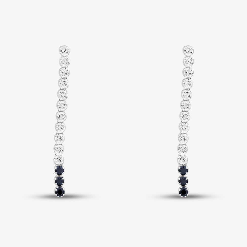Sterling Silver Rhodium Plated White & Black Cubic Zirconia Drop Earrings 8.58.9369