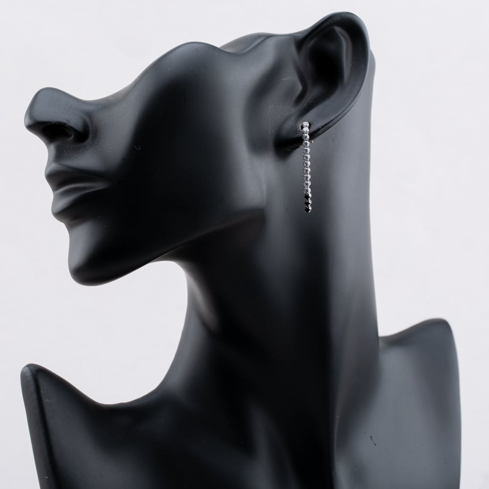 Sterling Silver Rhodium Plated White & Black Cubic Zirconia Drop Earrings 8.58.9369