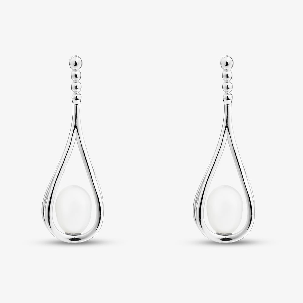 Sterling Silver Freshwater Pearl Oval Dropper Earrings EOW70230FW