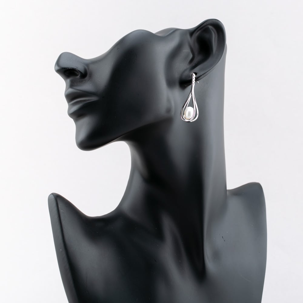 Sterling Silver Freshwater Pearl Oval Dropper Earrings EOW70230FW