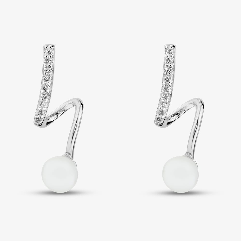 Sterling Silver Freshwater Pearl & Cubic Zirconia Twist Dropper Earrings EOW70227FW