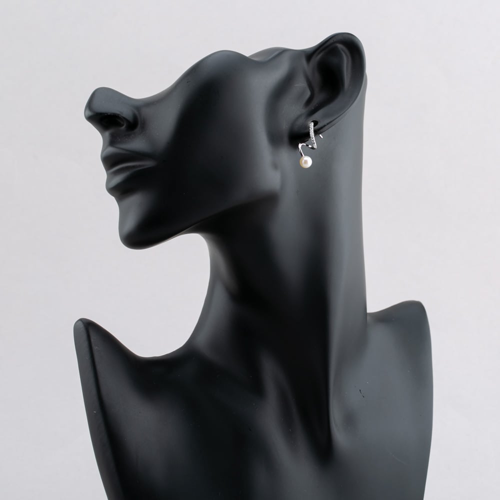 Sterling Silver Freshwater Pearl & Cubic Zirconia Twist Dropper Earrings EOW70227FW