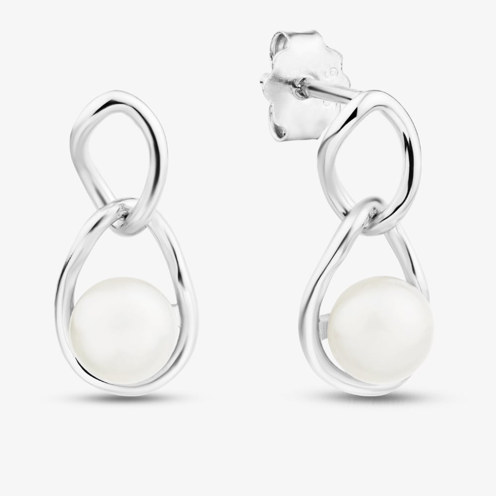 Sterling Silver Freshwater Pearl Link Dropper Earrings EOW70222FW