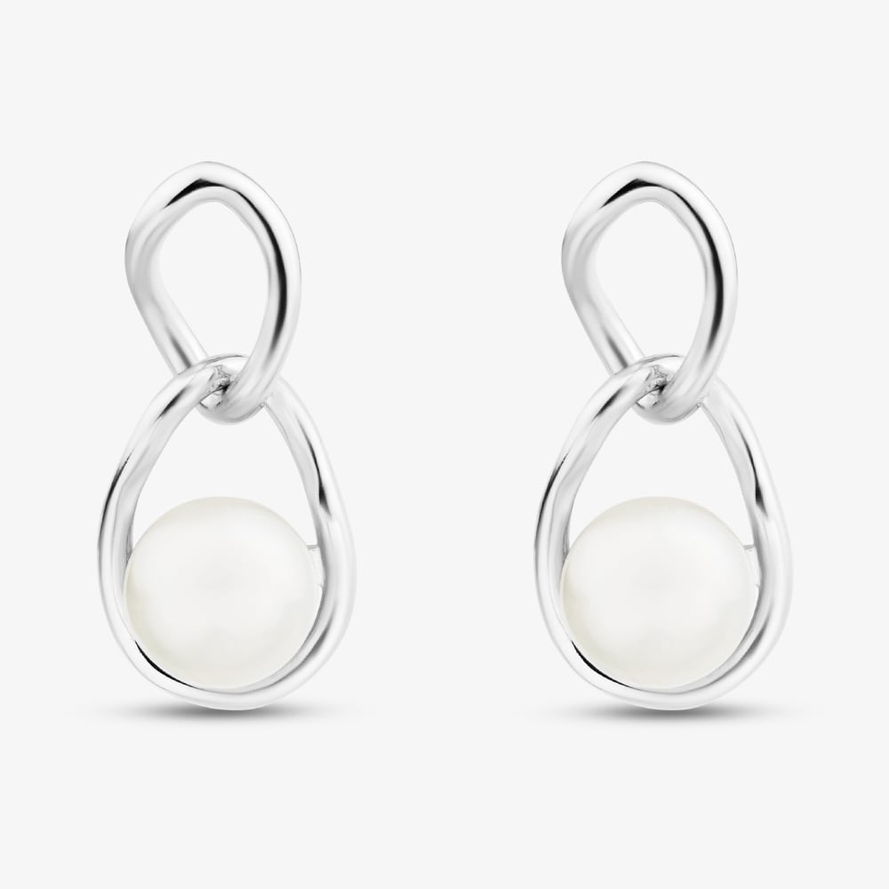 Sterling Silver Freshwater Pearl Link Dropper Earrings EOW70222FW