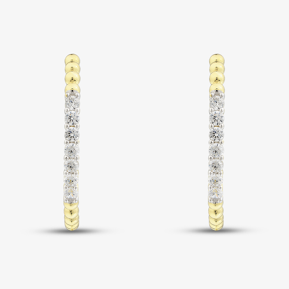 Gold Tone Plated Cubic Zirconia Beaded Hoop Earrings ME-1070GO