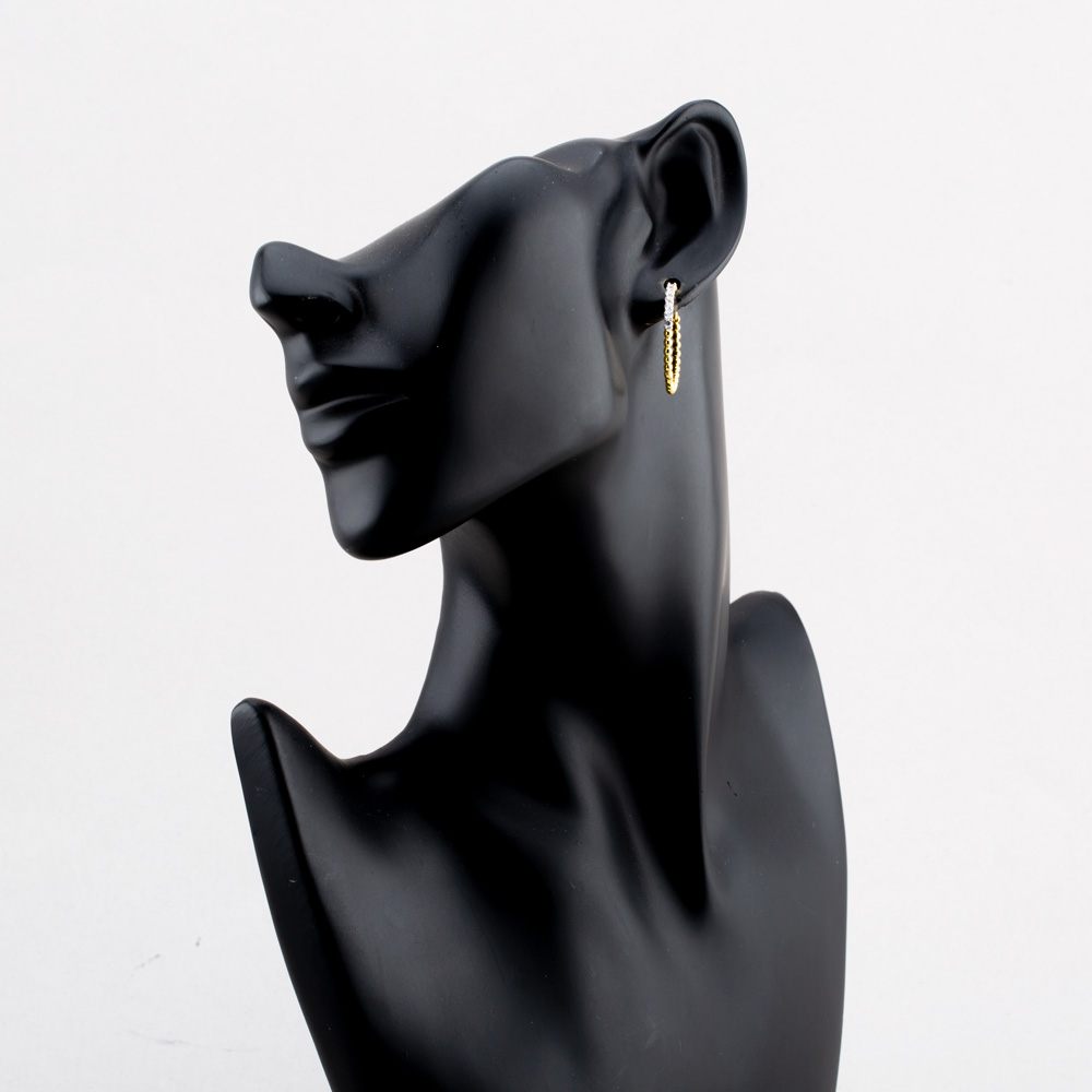 Gold Tone Plated Cubic Zirconia Beaded Hoop Earrings ME-1070GO