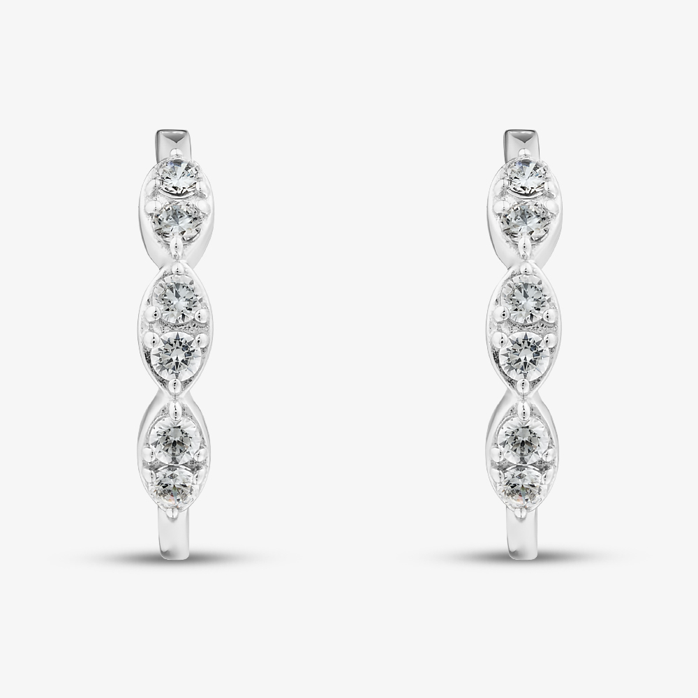 Fashionista Silver Sterling Silver Cubic Zirconia Triple Cluster Hoop Earrings ME-1081