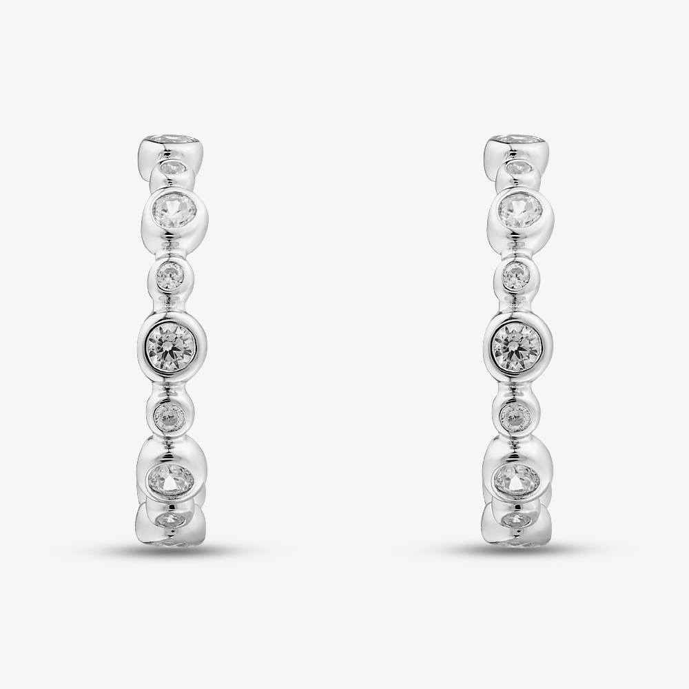 Fashionista Silver Sterling Silver Cubic Zirconia Shaped Bezel Hoop Earrings ME-1072