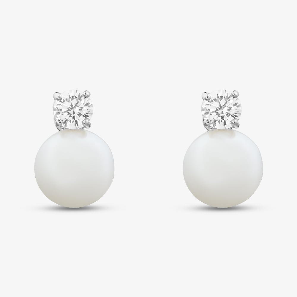 Fashionista Silver Silver Round Cut Cubic Zirconia & Pearl Drop Stud Earrings ERD4+PE8 (BK)