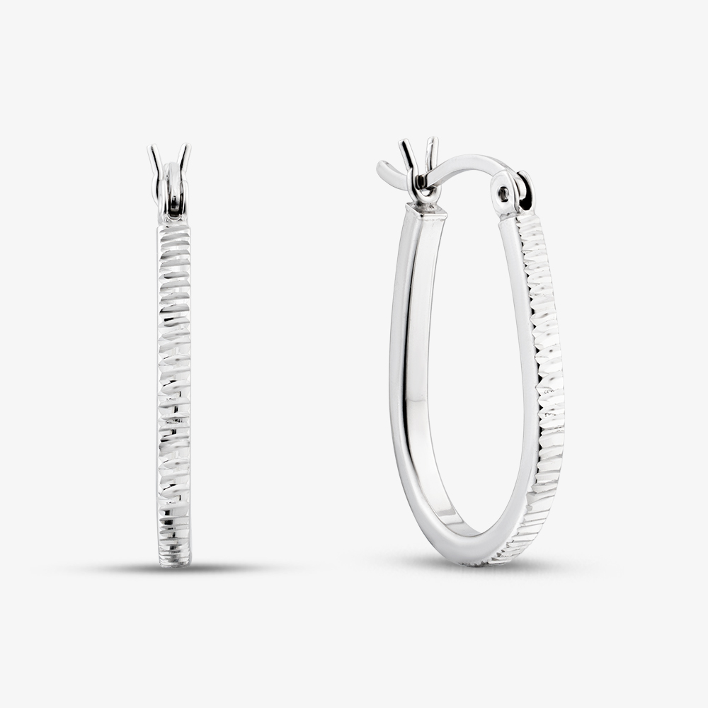 Fashionista Silver Sterling Silver Textured Oval Hoop Earrings TTE289520D167R1