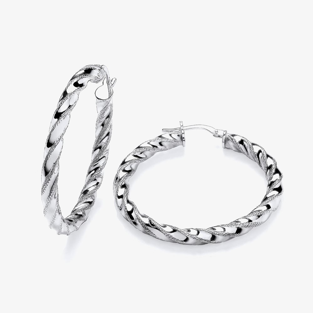 Fashionista Silver Sterling Silver 38mm Twist Hoop Earrings S3442