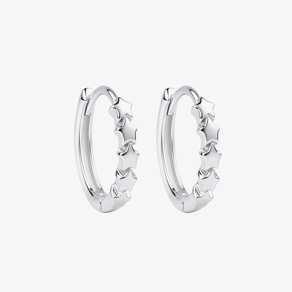 Fashionista Silver Sterling Silver Star Hoop Earrings E6788
