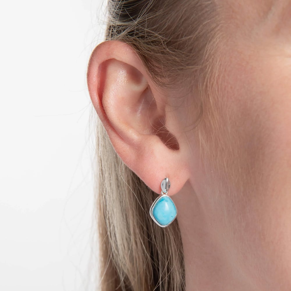 Fashionista Silver Sterling Silver Bezel Set Blue Magnesite Drop Earrings E6805T