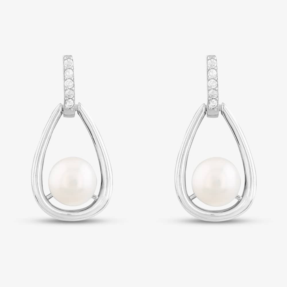 Sterling Silver Freshwater Pearl Open Teardrop Earrings EOW70096FW