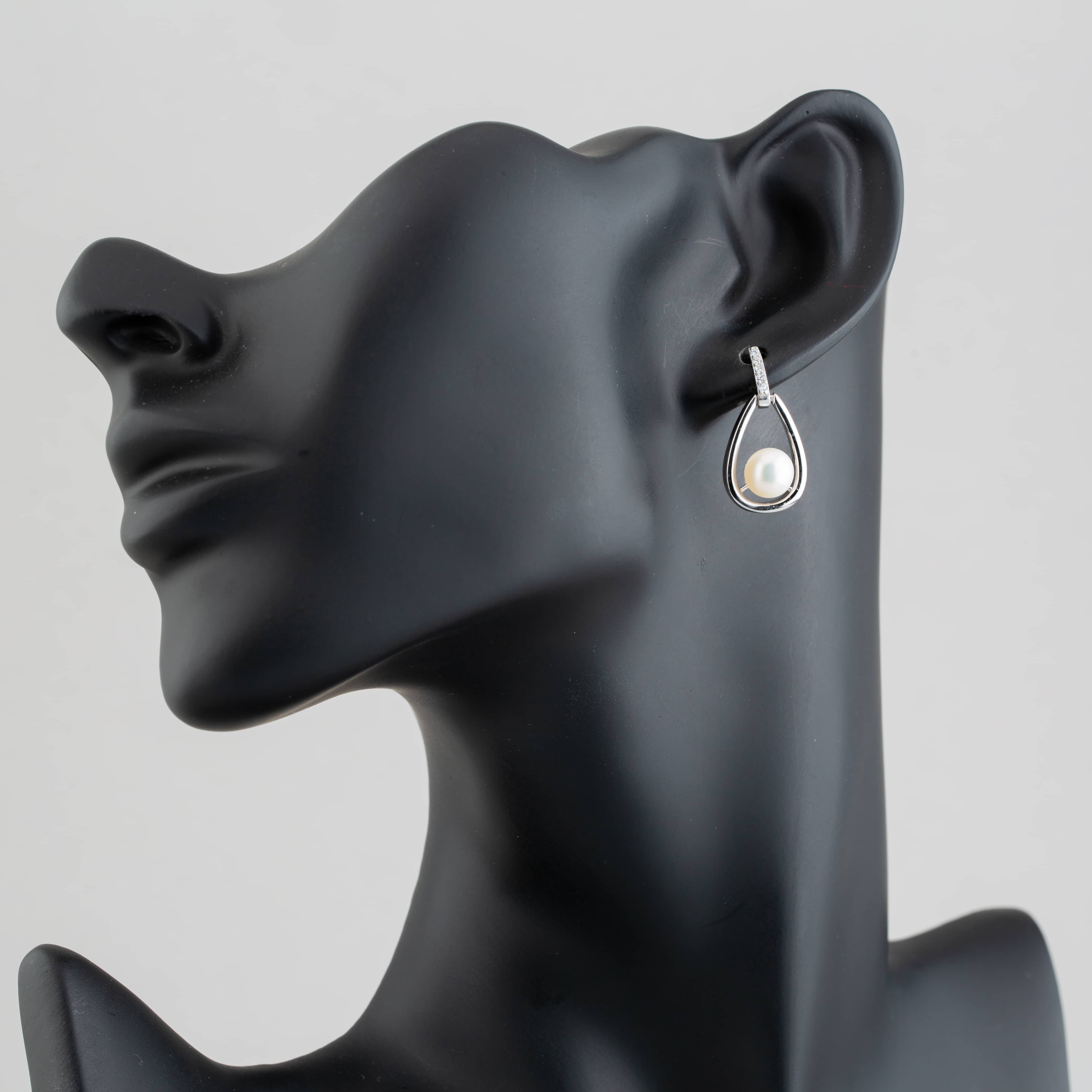 Sterling Silver Freshwater Pearl Open Teardrop Earrings EOW70096FW