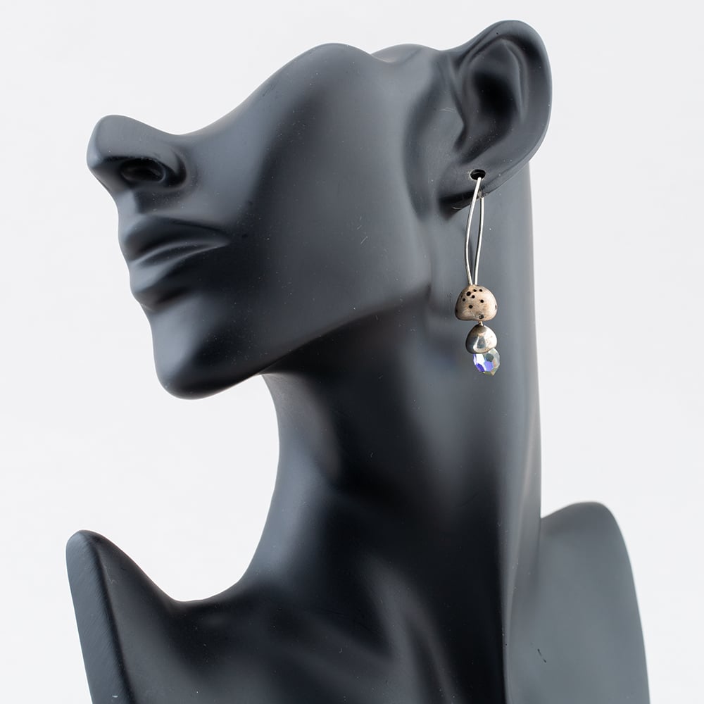 Silver Crystal Mushroom Dropper Earrings E13