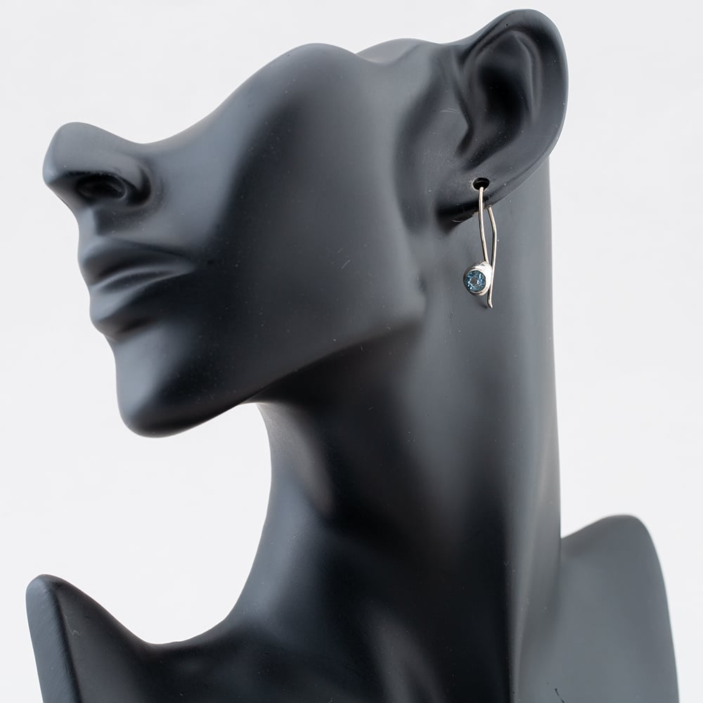 Silver Black Topaz Dropper Earrings E17