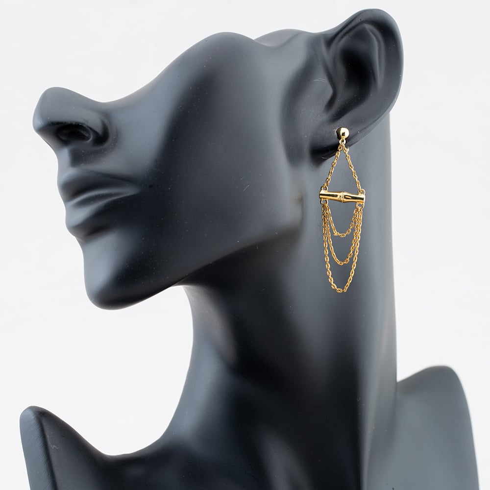 Gold Tone Bamboo Chain Drops Stud Earrings ER178G LCTB