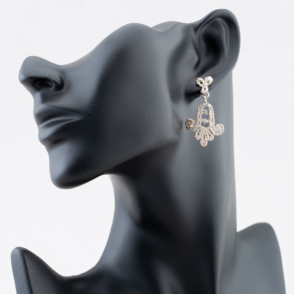 Silver Lace Double Dropper Stud Earrings ALE05
