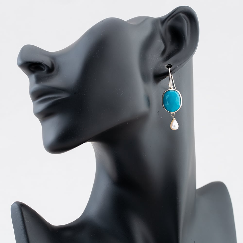 Sterling Silver Turquoise & Pearl Dropper Earrings ESFSTUPW