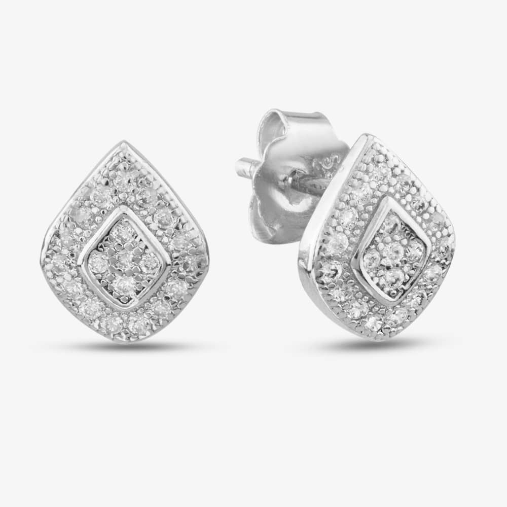 Product photograph of Silver Clear Pave Pearshaped Stud Earrings E610666 from The Jewel Hut
