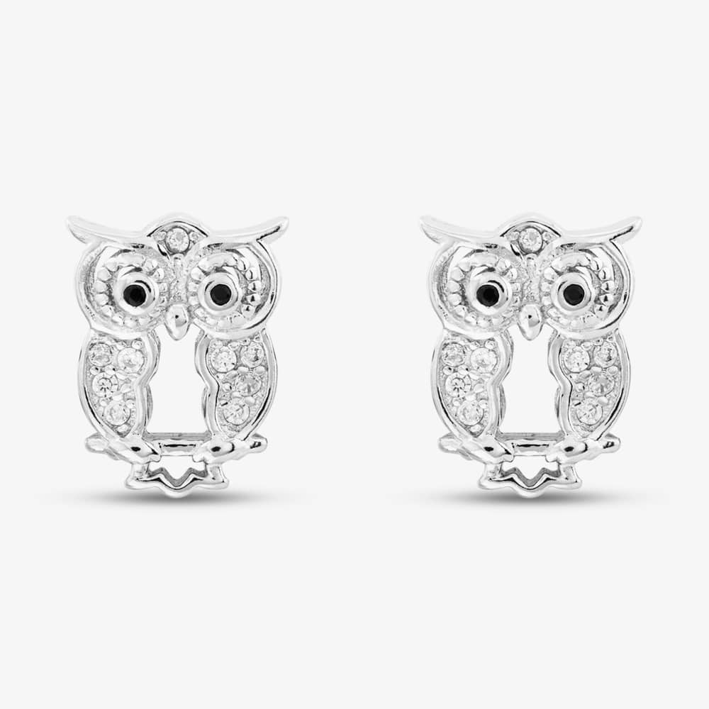 Silver Cubic Zirconia Owl Stud Earrings E615090