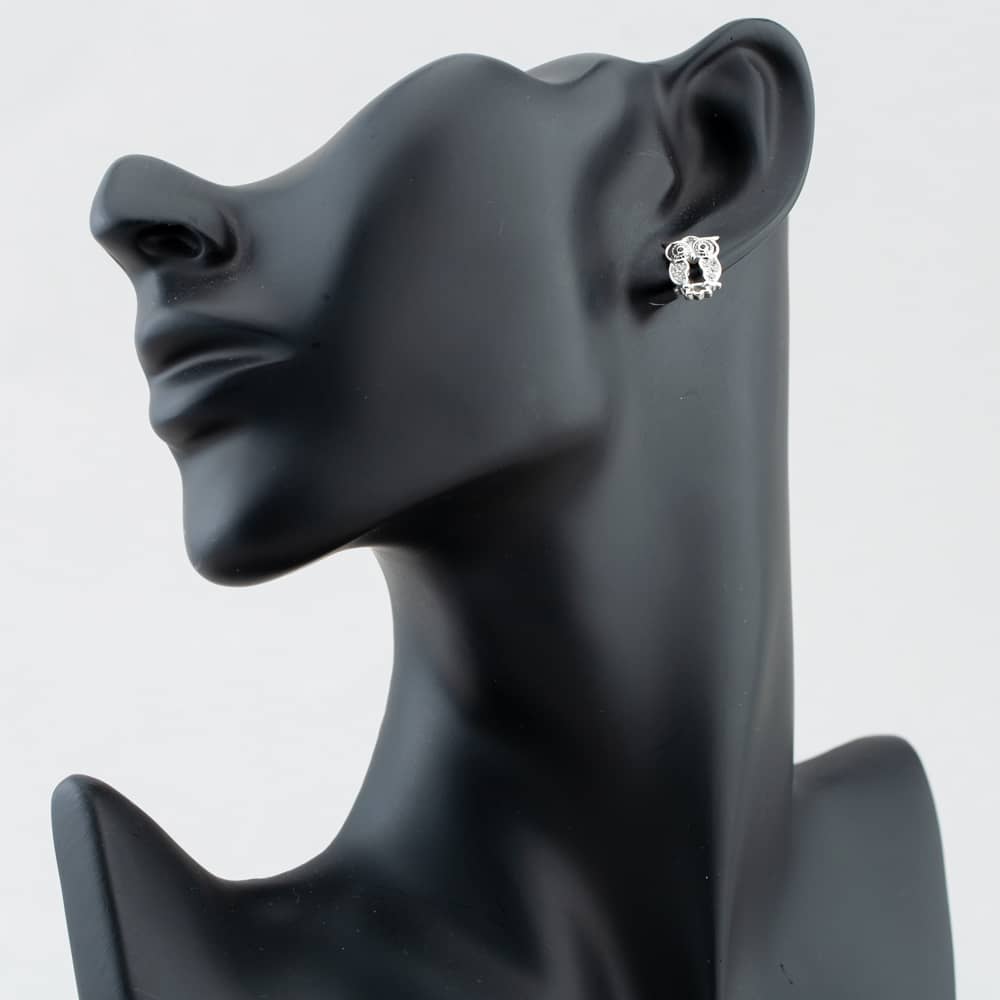 Silver Cubic Zirconia Owl Stud Earrings E615090