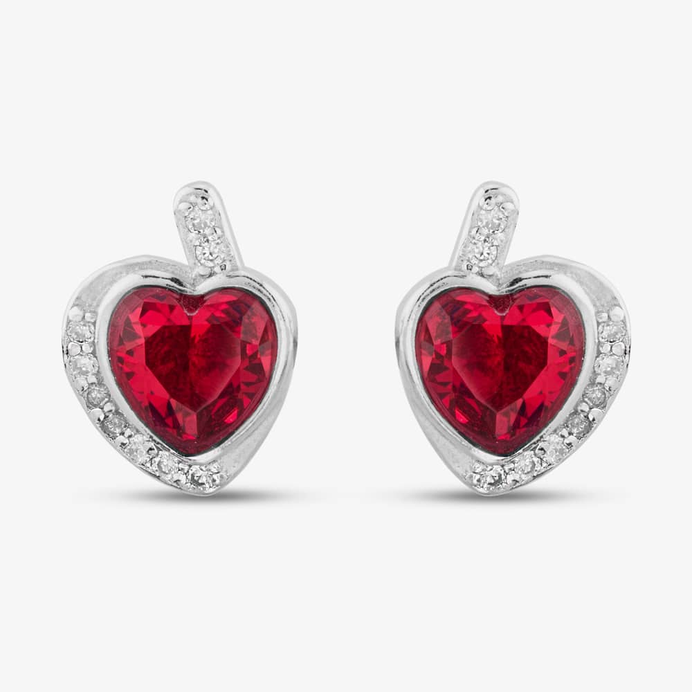 Silver Red Cubic Zirconia Wrapped Heart Stud Earrings E614598