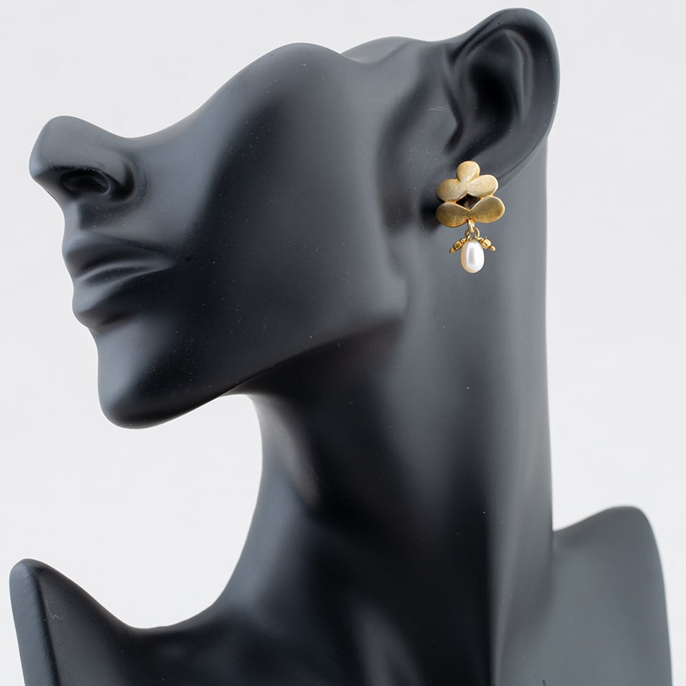 Gold Plated Pearl Flower Dropper Earrings EFIGPW