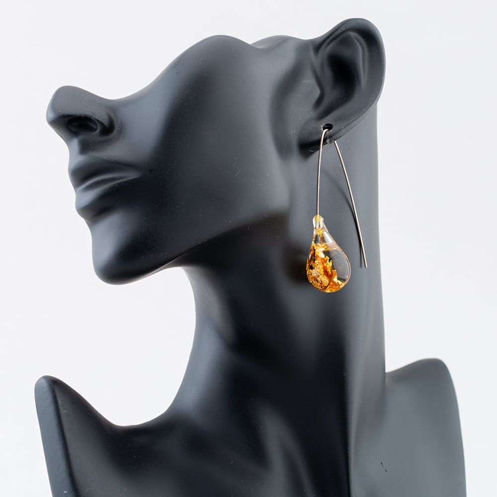Gold Plated Round Bubble Leaf Dropper Earrings DER WG