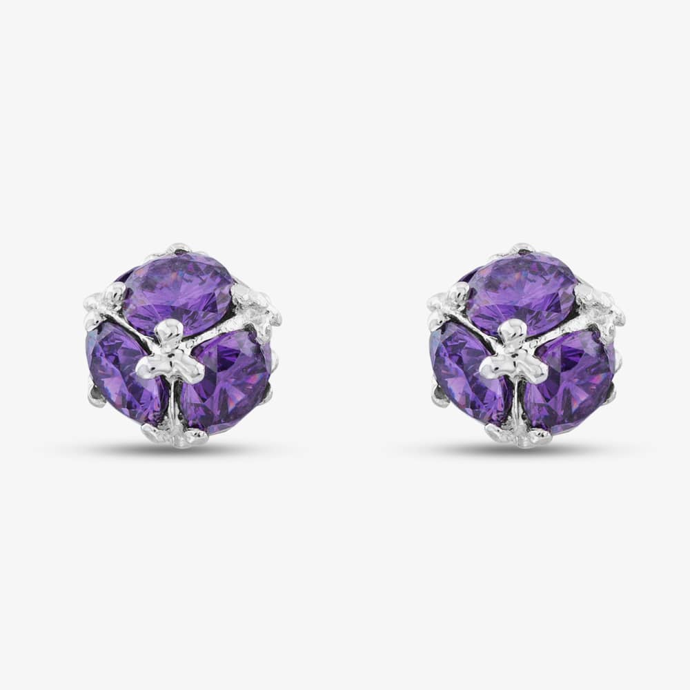 Silver Purple Cubic Zirconia Ball Stud Earrings P3992E PURPLE