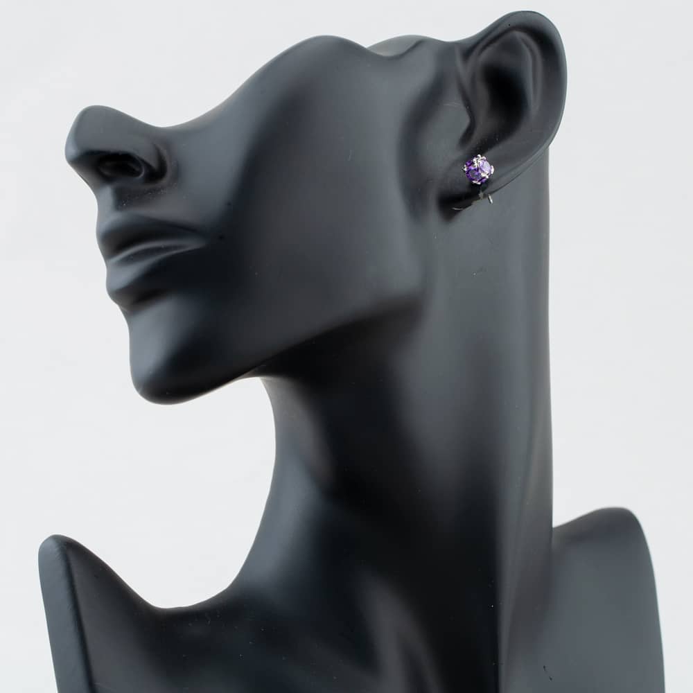 Silver Purple Cubic Zirconia Ball Stud Earrings P3992E PURPLE