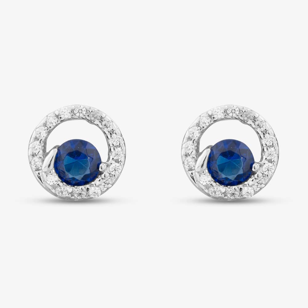 Silver Round Blue Cubic Zirconia Open Stud Earrings E4075 BLUE