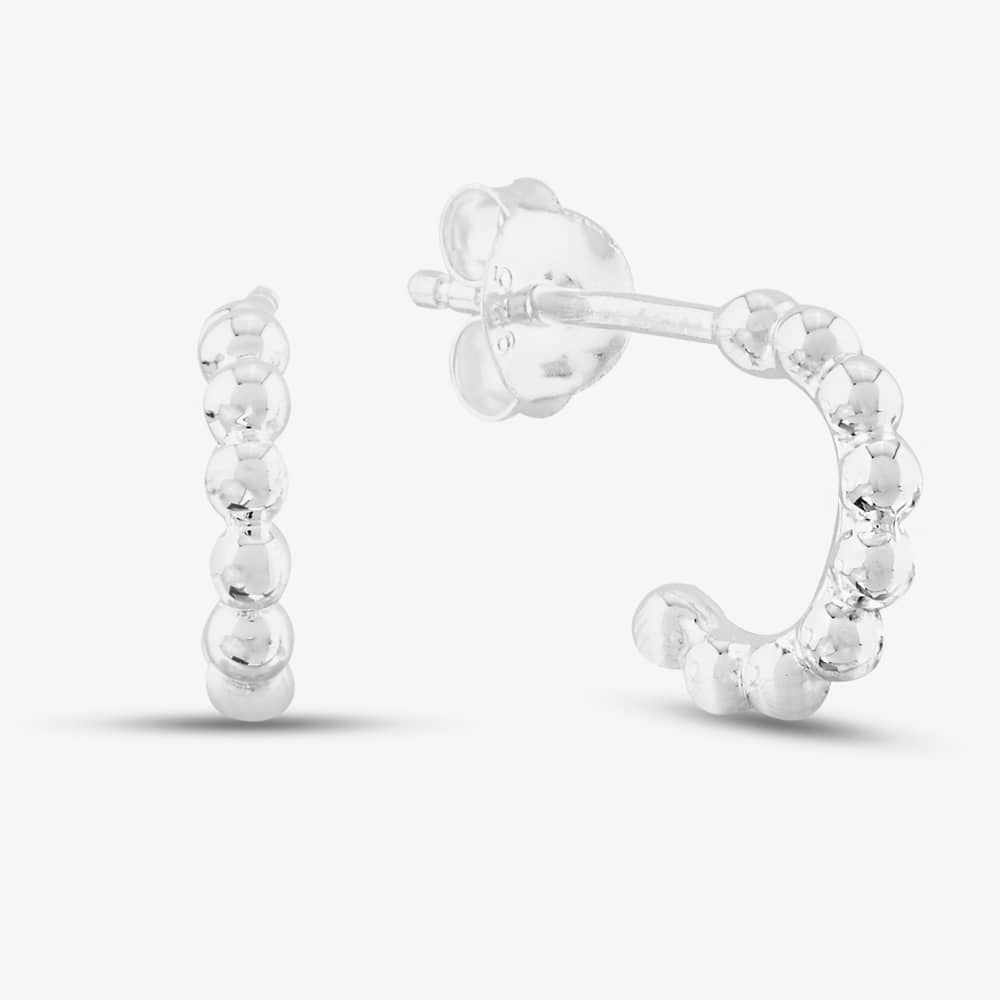 Product photograph of Sterling Silver Ball Half Hoop Earrings E5866 from The Jewel Hut