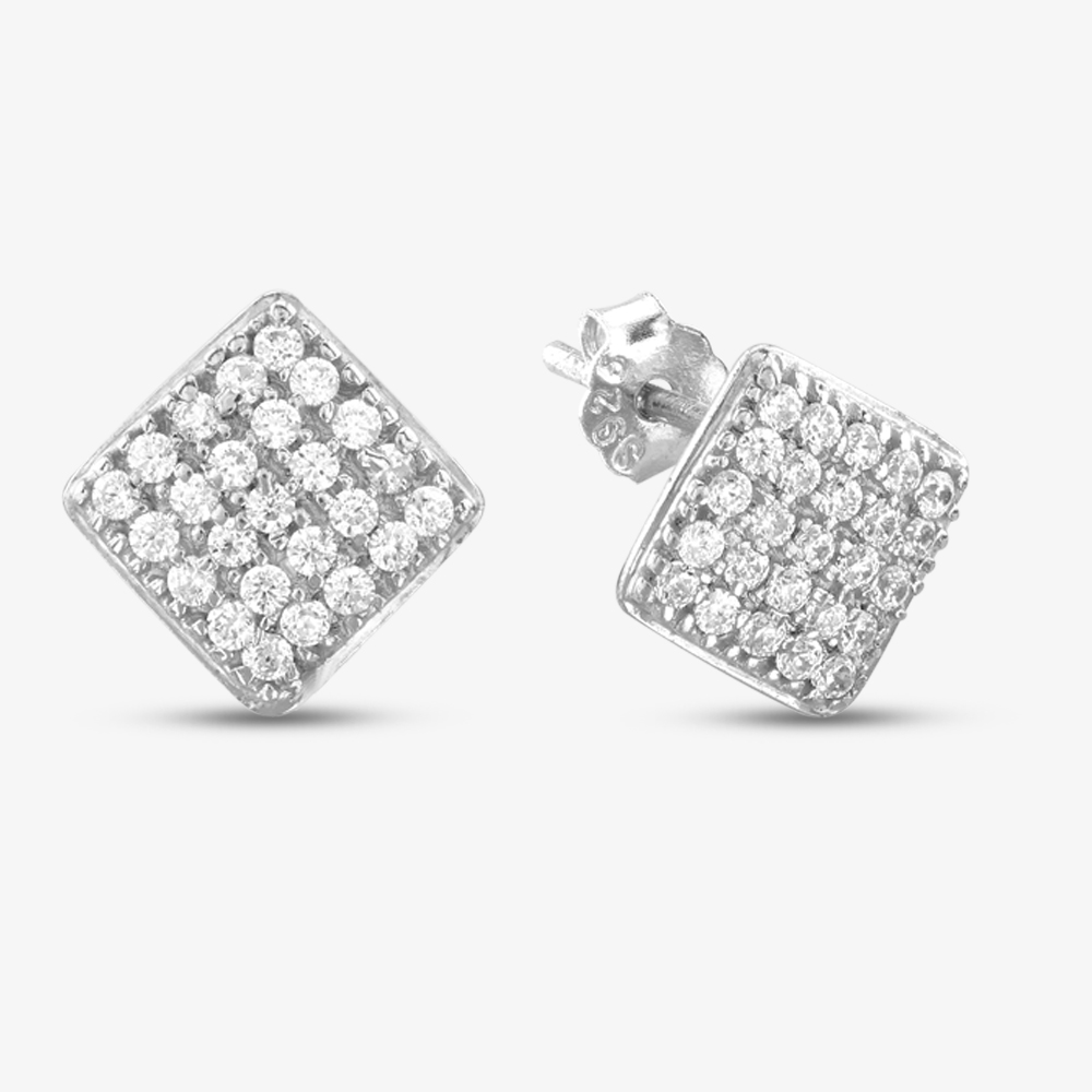 Product photograph of Silver Cubic Zirconia Square Pave Stud Earrings 2071 from The Jewel Hut