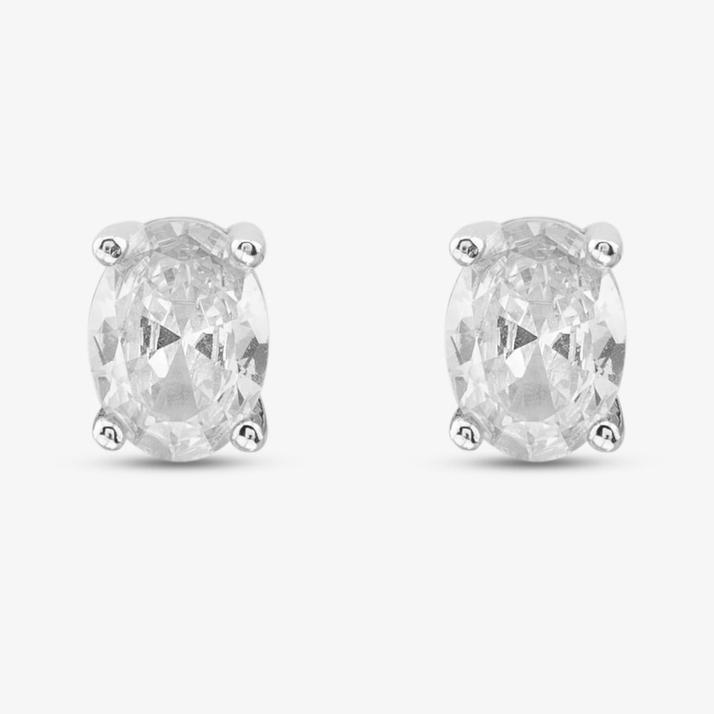 Silver Cubic Zirconia Large Oval Stud Earrings SE8002CZ