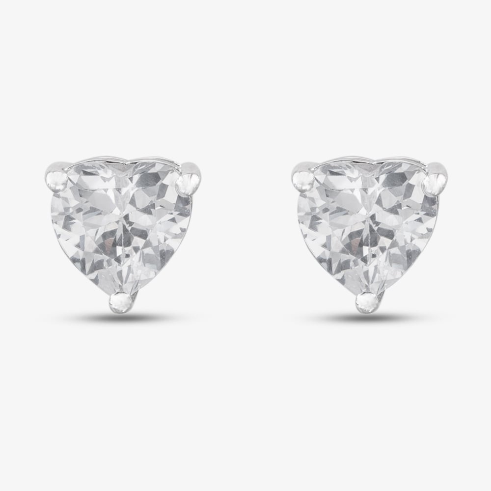 Silver Cubic Zirconia Heart Round Square Set of Three Stud Earrings OJS0036