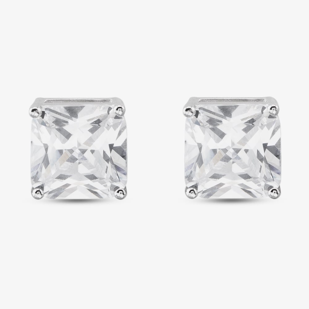 Silver Cubic Zirconia Heart Round Square Set of Three Stud Earrings OJS0036