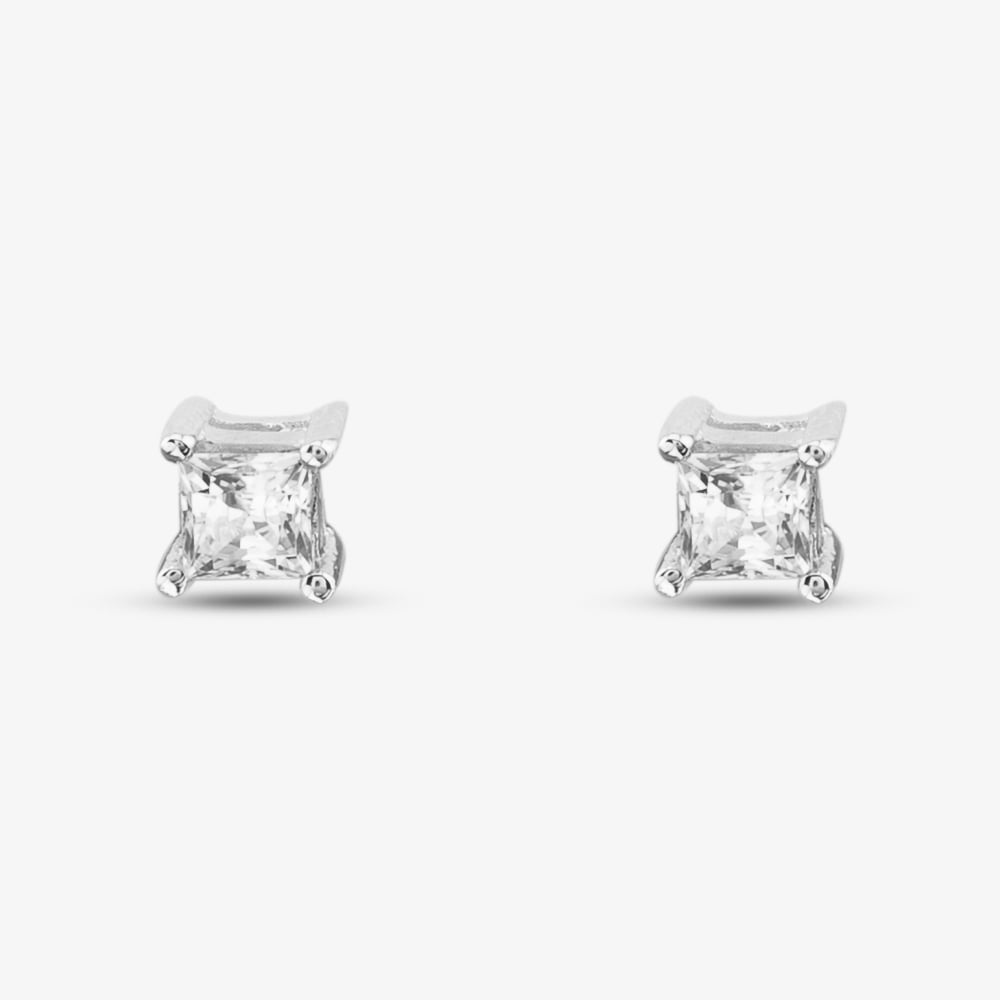 Silver Princess Cut Cubic Zirconia Stud Earrings ZQE00057