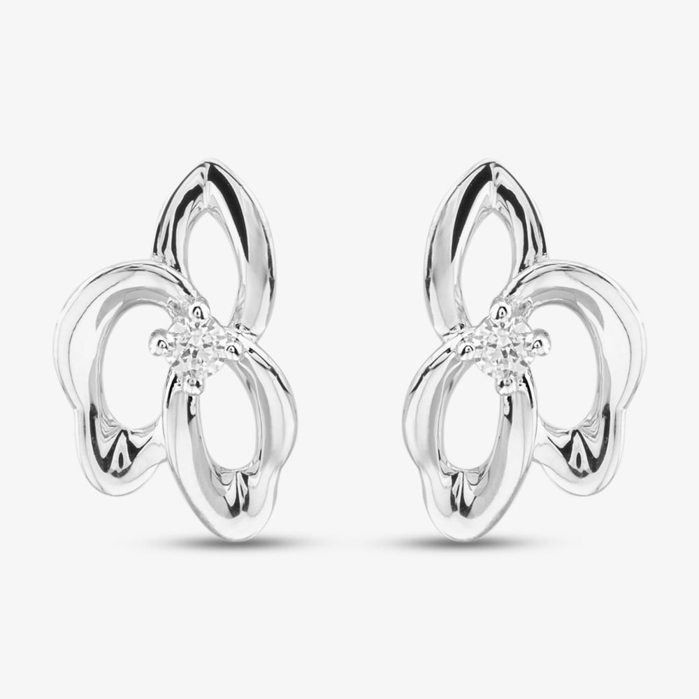 Silver Cubic Zirconia Fancy Open Oval Stud Earrings CE5509