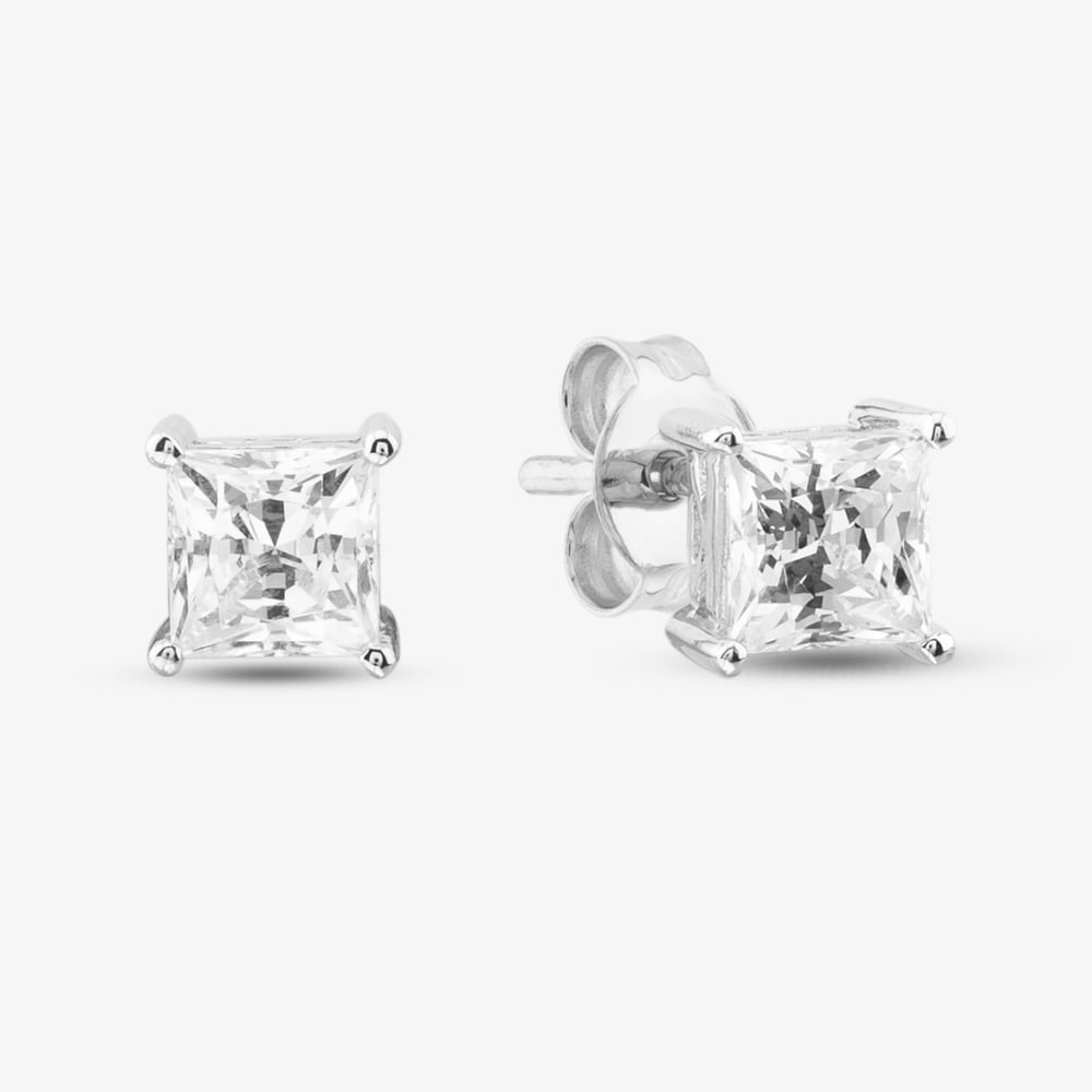 Product photograph of Silver Princess Cut Cubic Zirconia Stud Earrings Zve07606 from The Jewel Hut