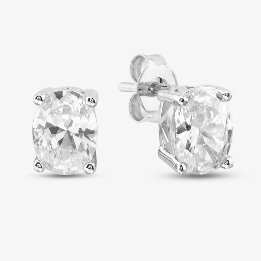 Silver Cubic Zirconia Oval Pear Traingle Set Of Three Stud Earrings OJS0037