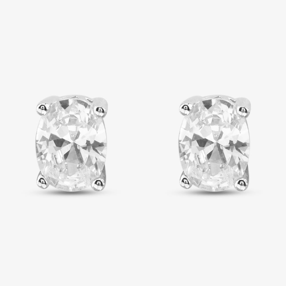 Silver Cubic Zirconia Oval Pear Traingle Set Of Three Stud Earrings OJS0037