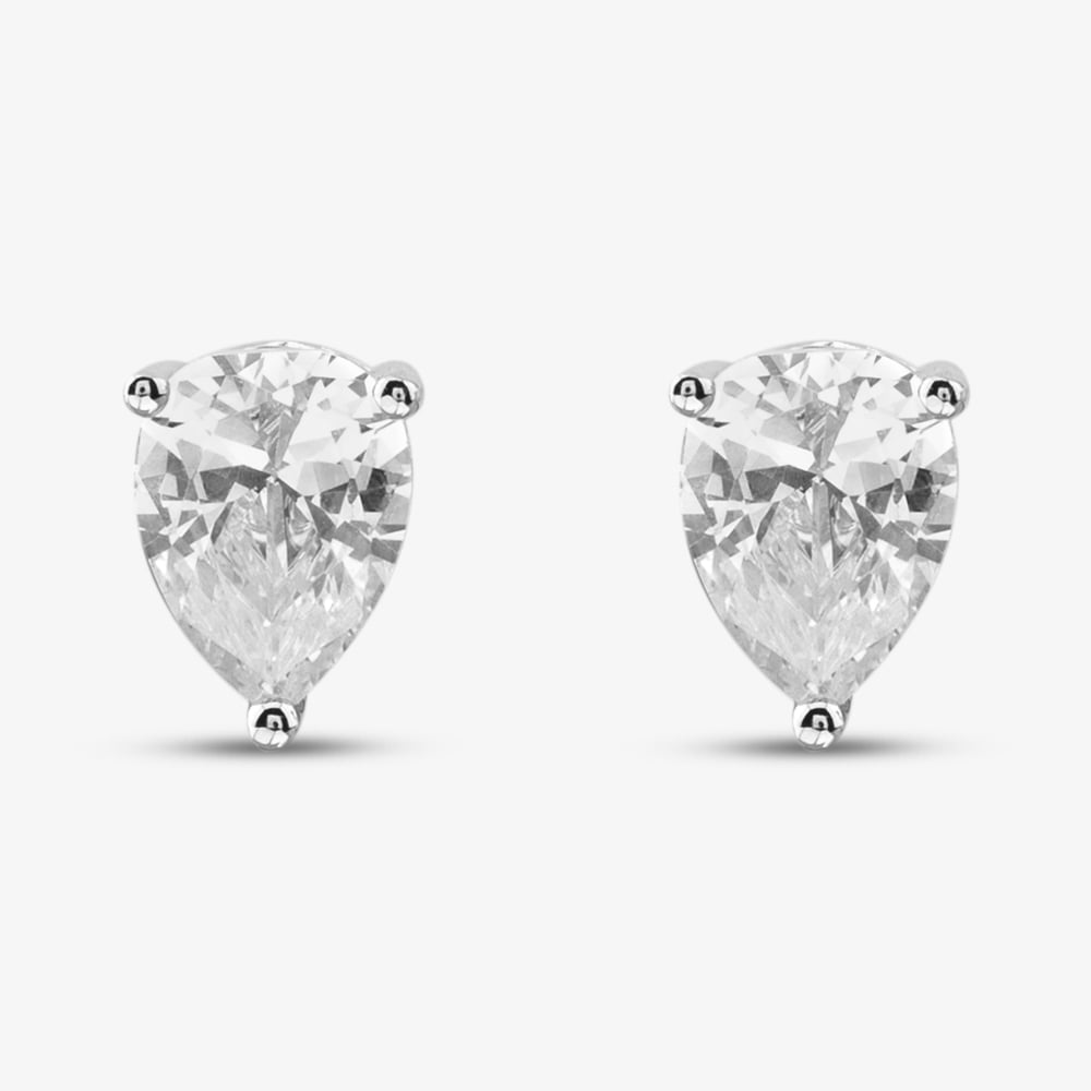 Silver Cubic Zirconia Oval Pear Traingle Set Of Three Stud Earrings OJS0037