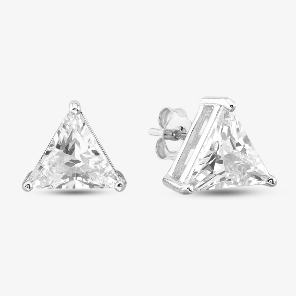 Silver Cubic Zirconia Oval Pear Traingle Set Of Three Stud Earrings OJS0037