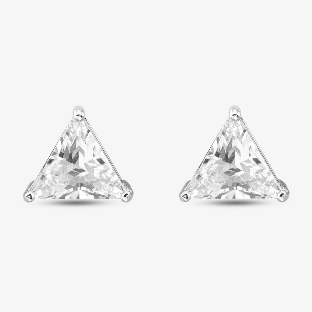 Silver Cubic Zirconia Oval Pear Traingle Set Of Three Stud Earrings OJS0037