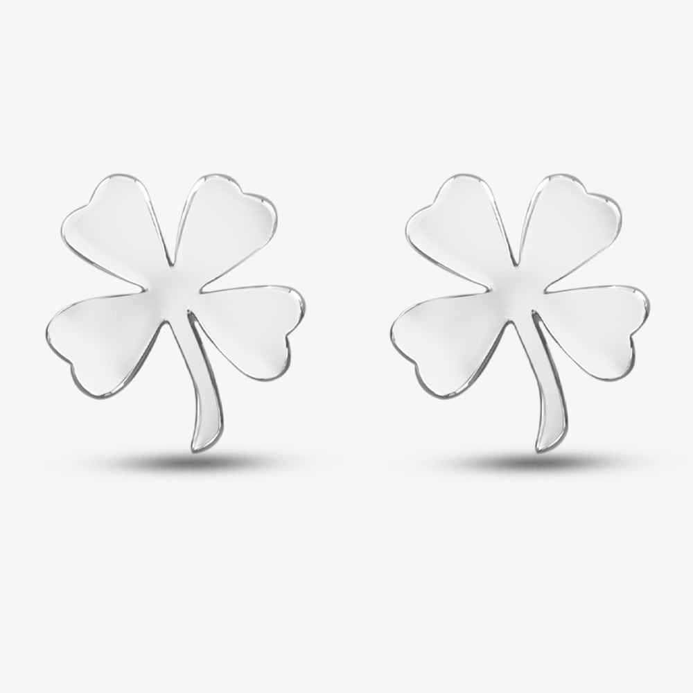 Silver Large Four Leaf Clover Plain Stud Earrings SEC0116B