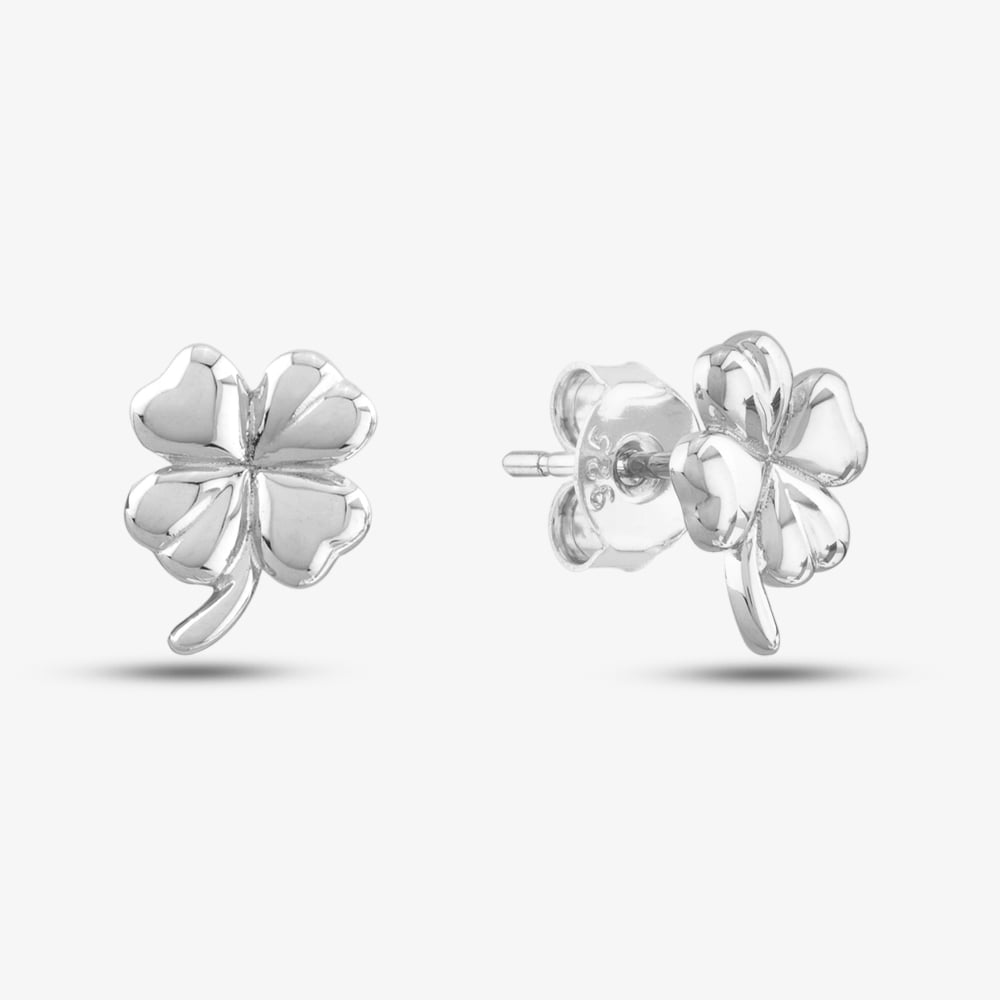 Product photograph of Silver Four Leaf Clover Plain Stud Earrings Sed0029a from The Jewel Hut